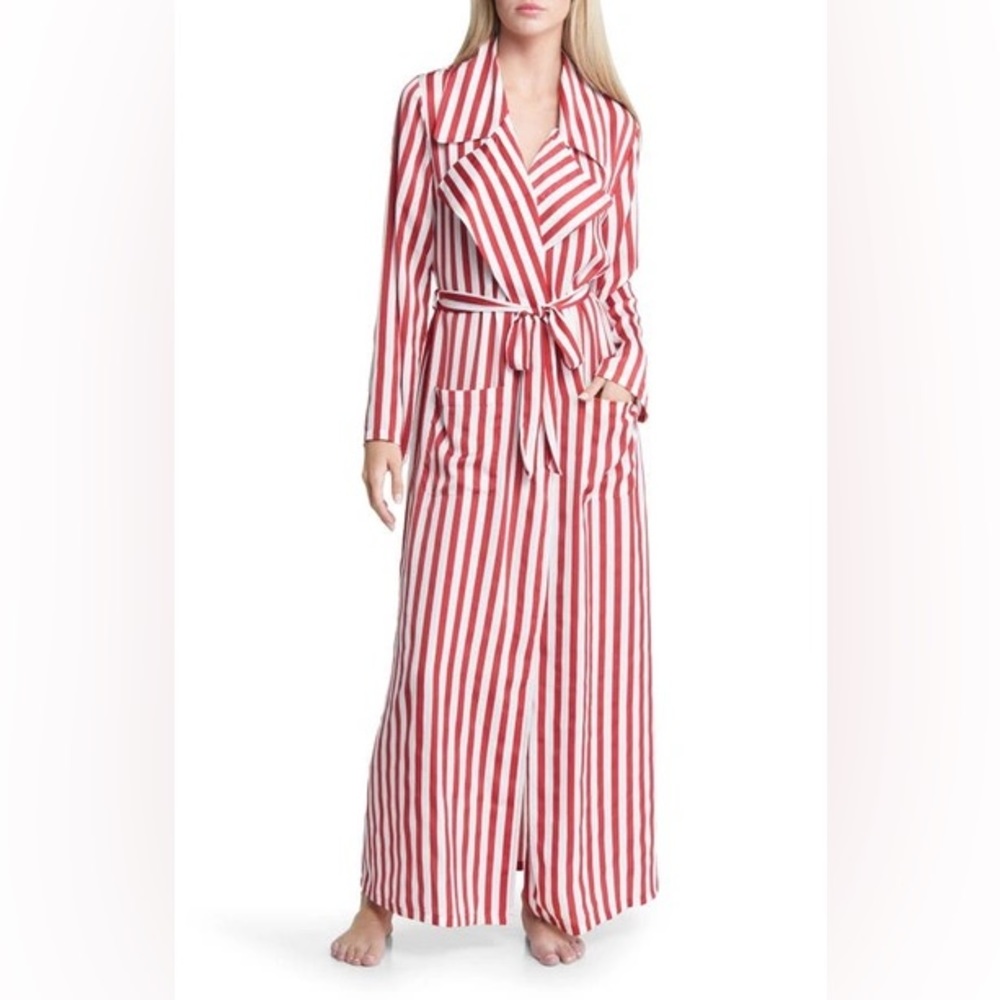 ♥️ Open Edit Stripe Long Satin Robe in Red Spice Wide Stripe